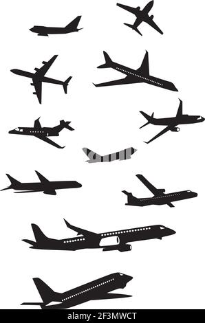 Airplane silhouettes. Take off. Vector Color 3d hand drawn illustration ...