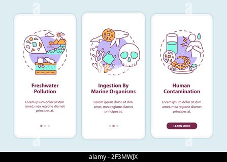 Microplastics effects onboarding mobile app page screen with concepts Stock Vector