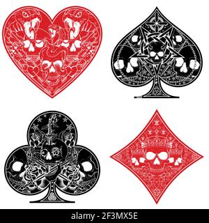 vector design of heart, diamond, clover and ace poker symbols with different line styles Stock Vector