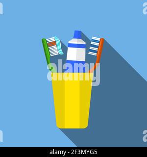 toothbrush and toothpaste in a glass vector illustration isolated on ...