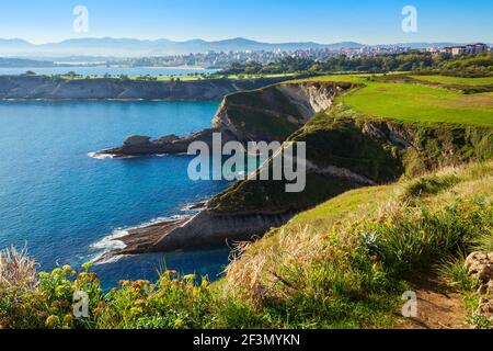 Santander city cliff aerial view from the viewpoint near the Faro Cabo Mayor lighthouse in Santander city, Cantabria region of Spain Stock Photo