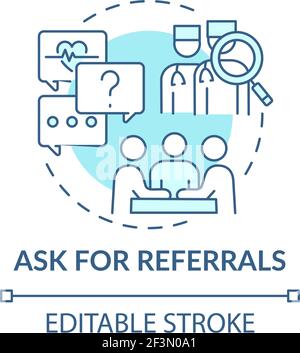 Ask for referrals blue concept icon Stock Vector