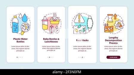 Top environmental challenges onboarding mobile app page screen with concepts Stock Vector