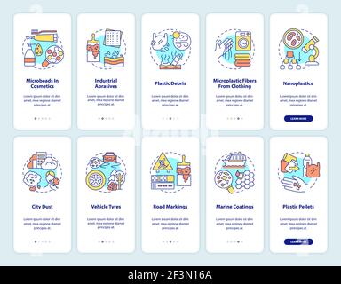 Microplastics sources onboarding mobile app page screen with concepts Stock Vector