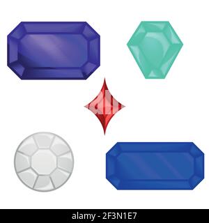 Vector illustration diamonds and precious gems, precious stones, all on white background Stock Vector