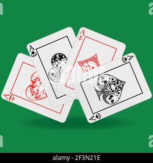 Poker hand design, heart, diamond, clover and ace symbols with different skull designs Stock Vector