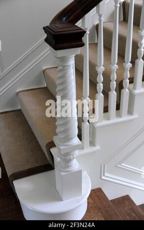 Banister detail in Shelley Morris Designed Colonial style residence in New Canaan, Connecticut, USA Stock Photo