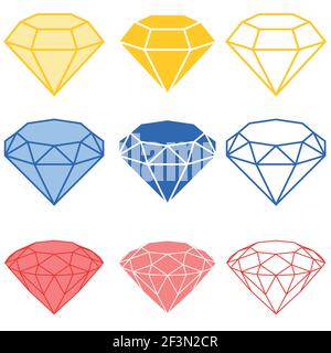 Vector illustration diamonds and precious gems, precious stones, all on white background Stock Vector
