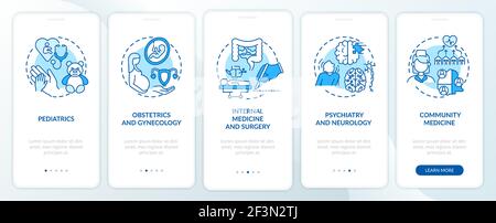 Family medicine components blue onboarding mobile app page screen with concepts Stock Vector