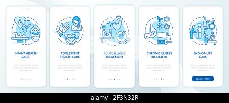 Family doctor support blue onboarding mobile app page screen with concepts Stock Vector