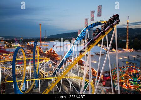 Germany,Cannstatter Wasn, Octoberfest, roller coaster ride Stock Photo