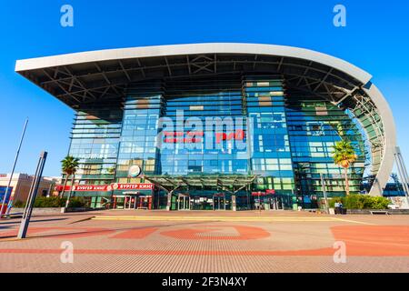 Sochi, Russia - October 06, 2020: Adler railway station building is a railway station in Adler District of Sochi resort city in Russia Stock Photo