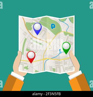 Folded Paper Map In Hand Stock Vector