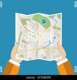 Folded Paper Map In Hand Stock Vector