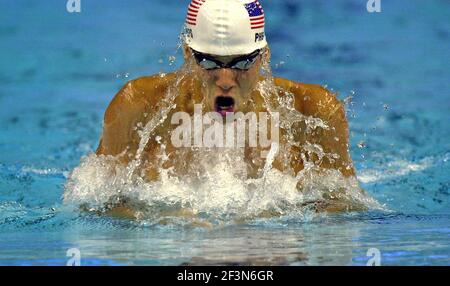 Olympic golden medals winner Michael Phelps of US swimming during the World Championship, in Barcelona 2003. Stock Photo