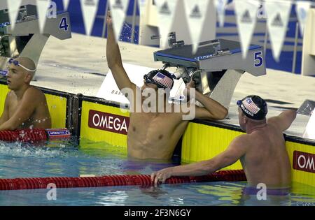 Olympic golden medals winner Michael Phelps of US swimming during the World Championship, in Barcelona 2003. Stock Photo