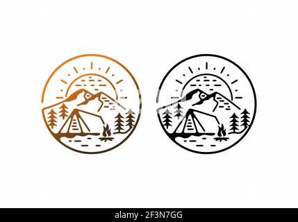 Brown orange and black color of camping area line art illustration design Stock Vector