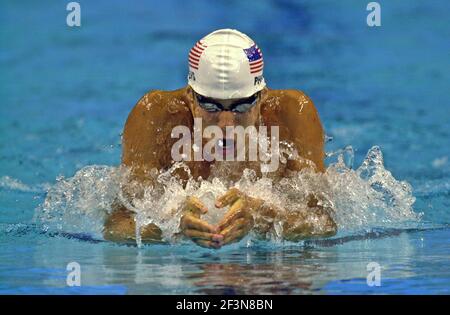 Olympic golden medals winner Michael Phelps of US swimming during the World Championship, in Barcelona 2003. Stock Photo