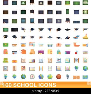 100 school icons set. Cartoon illustration of 100 school icons vector set isolated on white background Stock Vector