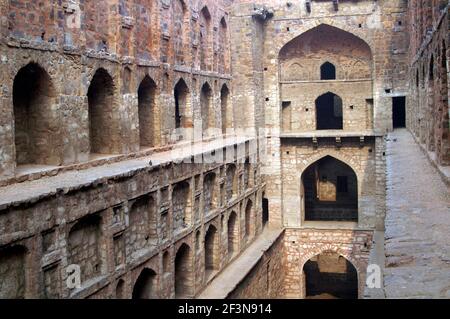 Agrasen ki Baoli is a 60 meter long and 15 meter wide historical step well near Connaught place in the city. Stock Photo