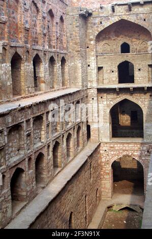 Agrasen ki Baoli is a 60 meter long and 15 meter wide historical step well near Connaught place in the city. Stock Photo