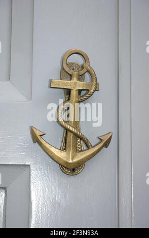 Ile de Re is an island off the west coast of France near La Rochelle, on the northern side of the Pertuis d'Antioche strait. A door with an anchor sha Stock Photo