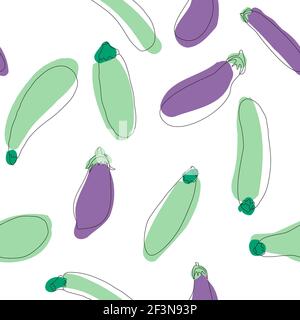 Zucchini eggplant seamless pattern. Simple flat hand drawn background vector design template. Healthy vegan food. EPS 10 Stock Vector