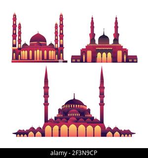 Illustration of Islamic Ramadan theme mosque gradient collection set vector illustration Stock Vector
