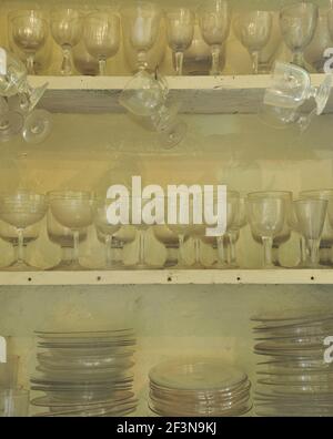 Vintage glassware has become collectable in recent years with auction houses doing a brisk trade in hand blown glass from the 19th century and before. Stock Photo