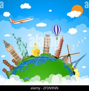 Travel Concept Around the World with Famous International Landmarks ...