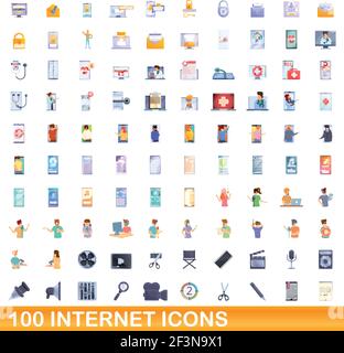 100 internet icons set. Cartoon illustration of 100 internet icons vector set isolated on white background Stock Vector