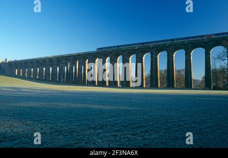 There is a Victorian rail viaduct crossing the landscape near Balcombe in Sussex. Stock Photo