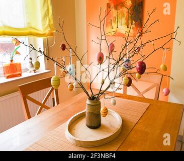 Easter tree decorated with colorful Easter eggs Stock Photo
