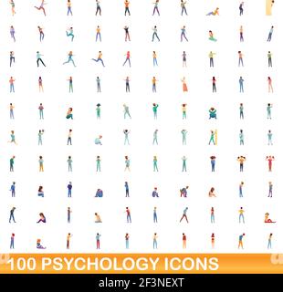 100 psychology icons set. Cartoon illustration of 100 psychology icons vector set isolated on white background Stock Vector