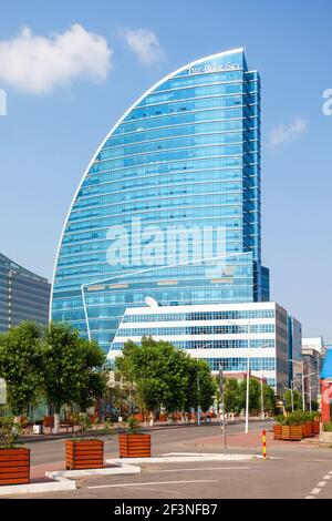 ULAANBAATAR, MONGOLIA - JULY 12, 2016: The Blue Sky Tower is located in Ulaanbaatar, Mongolia. The skyscraper is used as office space, conferences, a Stock Photo