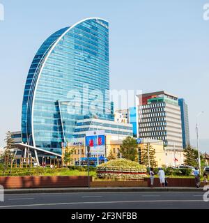 ULAANBAATAR, MONGOLIA - JULY 12, 2016: The Blue Sky Tower is located in Ulaanbaatar, Mongolia. The skyscraper is used as office space, conferences, a Stock Photo