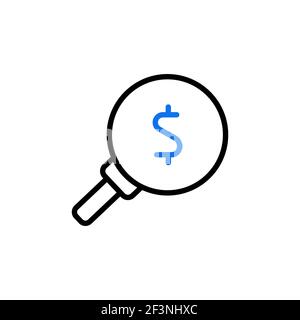 Looking for money. Dollar symbol under a magnifying glass icon vector. Finances sign. Graph symbol for your web site design, logo, app, UI Stock Vector