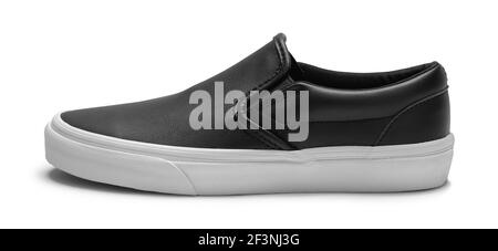 Black Slip On Shoe Side View Cut Out. Stock Photo