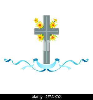 Cross icon with spring flowers. Stock Vector