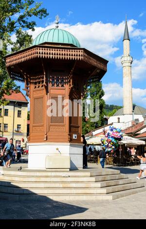 Sebilj fountain in Baščaršija, Sarajevo's old bazaar and the historical and cultural center of the city. Bosnia and Herzegovina. Stock Photo