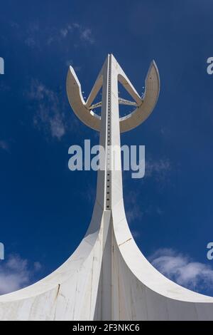 Telecommunications tower in one of the mountains of Barcelona in Spain Stock Photo