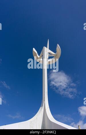 Telecommunications tower in one of the mountains of Barcelona in Spain Stock Photo