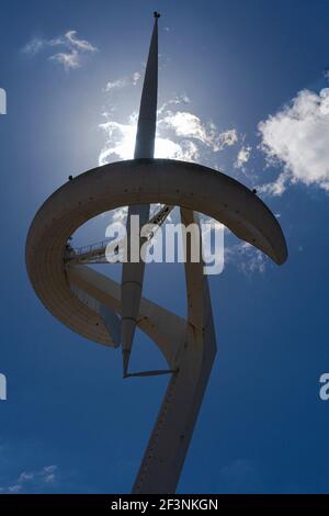 Telecommunications tower in one of the mountains of Barcelona in Spain Stock Photo