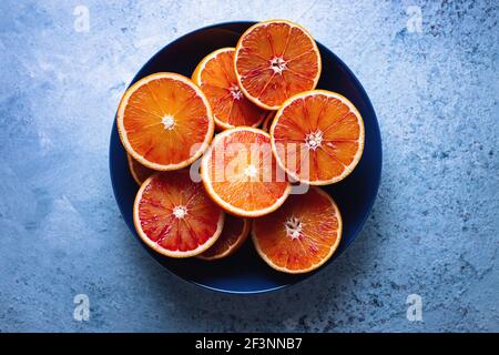 Sliced Blood Oranges in a Bowl Stock Photo