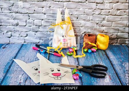 Berlin, Germany - March 13, 2021: Various utensils to make gifts for Easter. Stock Photo