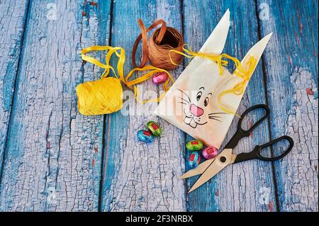 Berlin, Germany - March 13, 2021: Various utensils to make gifts for Easter. Stock Photo