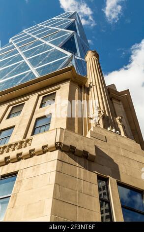 The Hearst Tower, in New York City, with its 1928 base by Joseph Urban and its 2006 tower by Sir Norman Foster. Stock Photo