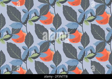 Art floral vector seamless pattern with winter apples. Stock Vector