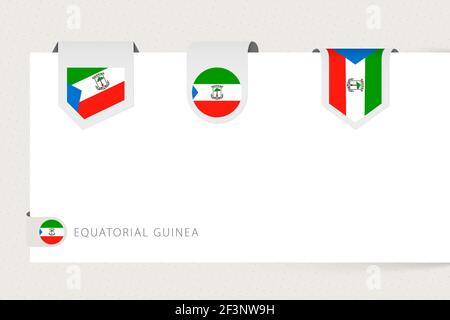 Label flag collection of Equatorial Guinea in different shape. Ribbon flag template of Equatorial Guinea hanging from paper or different surface. Stock Vector