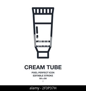 Cream tube editable stroke outline icon isolated on white background vector illustration. Pixel perfect. 64 x 64. Stock Vector